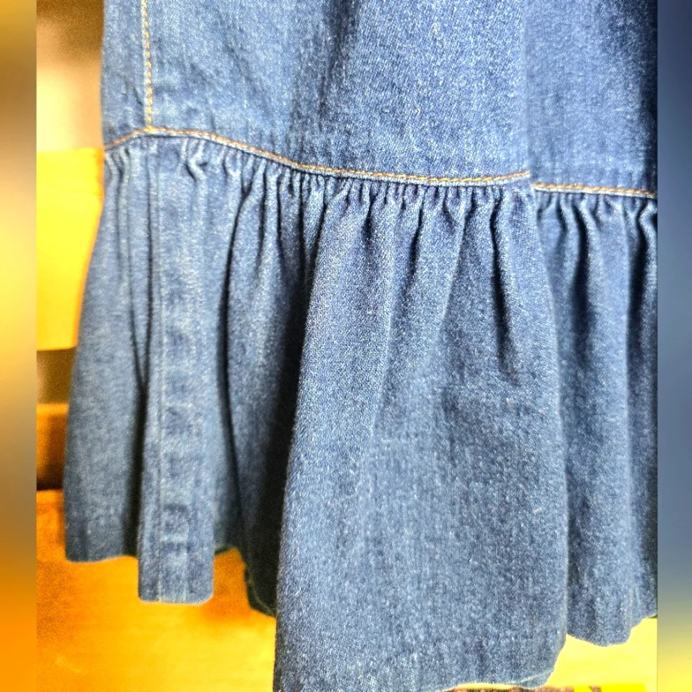 Bon Bon Vintage Denim Gathered Tiered Skirt Size:S/M Color:Blue - Picture 2 of 9